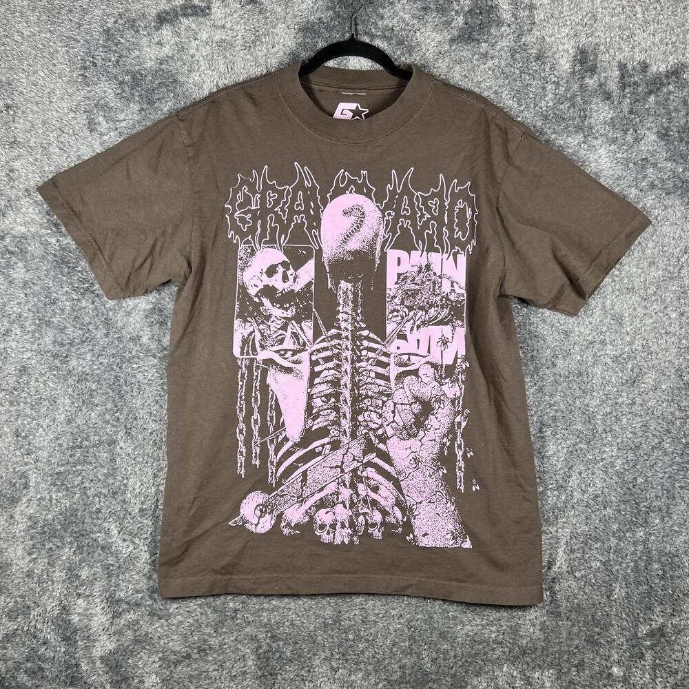 G-Star Shirt Mens M Brown Graphic Crew Neck Tagless Cotton Jersey Skeleton Art